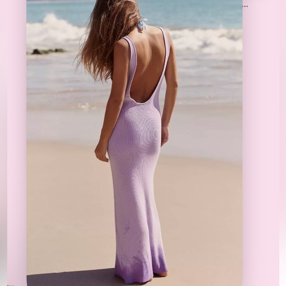 Free People Beach Daniela Lilac Ribbed Knit Low Back Midi/Maxi Dress NEW - Picture 3 of 9